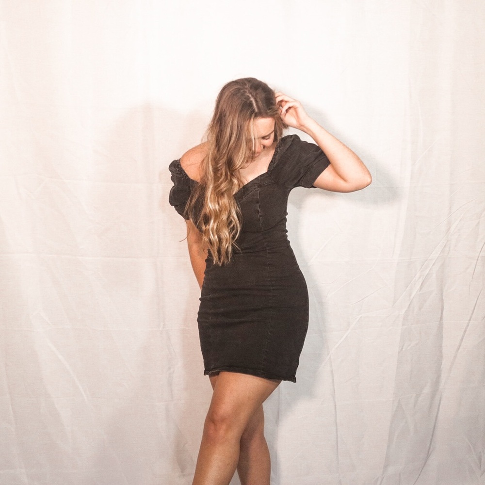 urban outfitters black denim mini dress